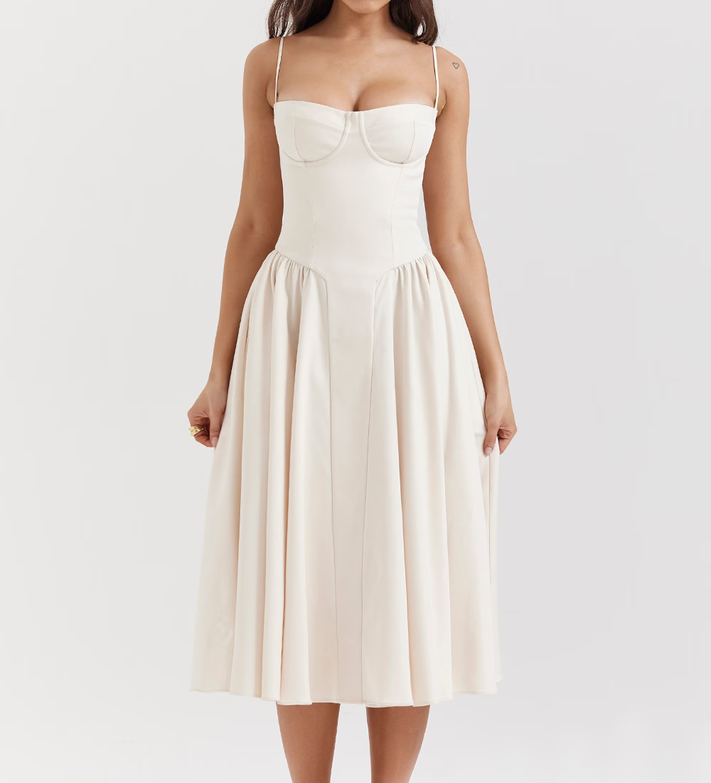 Felicity Vestido Midi Corsé Sin Mangas – Elegancia y Estilo en Cada Paso