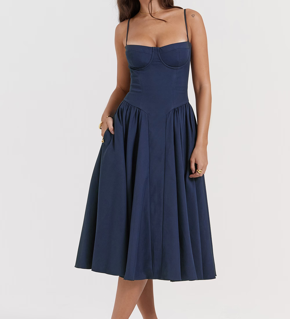 Felicity Vestido Midi Corsé Sin Mangas – Elegancia y Estilo en Cada Paso