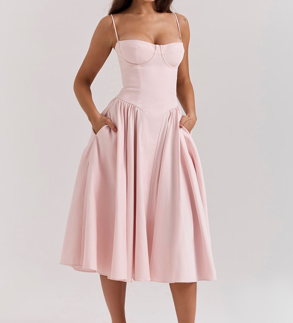 Felicity Vestido Midi Corsé Sin Mangas – Elegancia y Estilo en Cada Paso