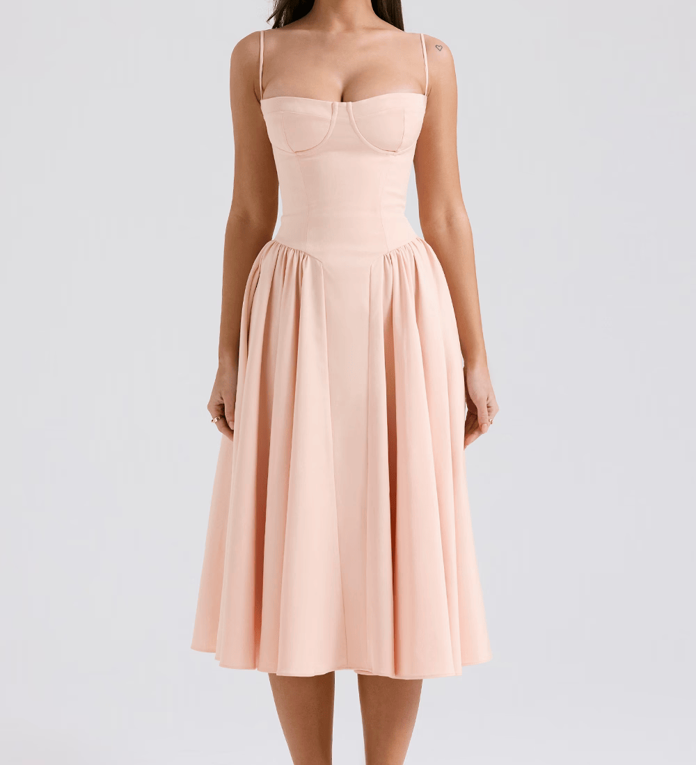 Felicity Vestido Midi Corsé Sin Mangas – Elegancia y Estilo en Cada Paso