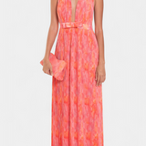 Vestido Maxi Plisado Prisca con Espalda Abierta y Elegante Cuello Halter