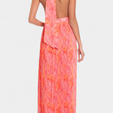 Vestido Maxi Plisado Prisca con Espalda Abierta y Elegante Cuello Halter