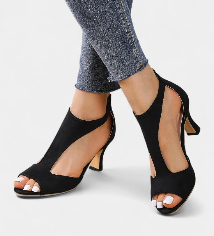 Elegantes sandalias de tacón medio con tiras en T y punta abierta para un estilo sofisticado