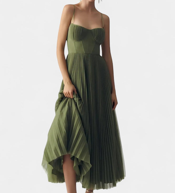 Ottilie Vestido de Chiffon Plisado con Corsé Esculpido y Encanto de Escote Corazón