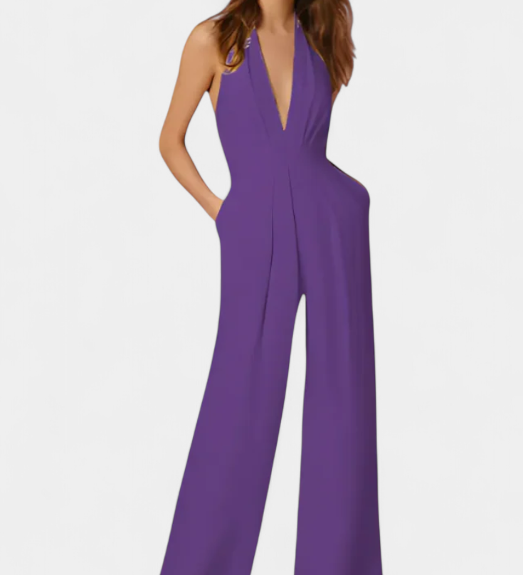 Pantalón Lila de Pierna Ancha y Diseño Elegante Ligero