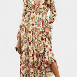 Keti Vestido Maxi Floral con Mangas Largas y Detalles de Volantes Elegantes