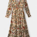 Keti Vestido Maxi Floral con Mangas Largas y Detalles de Volantes Elegantes